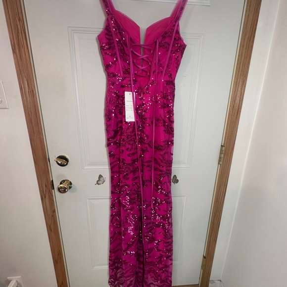 Glamorous Fuchsia Sequin Prom Dress - Picture 6 of 10